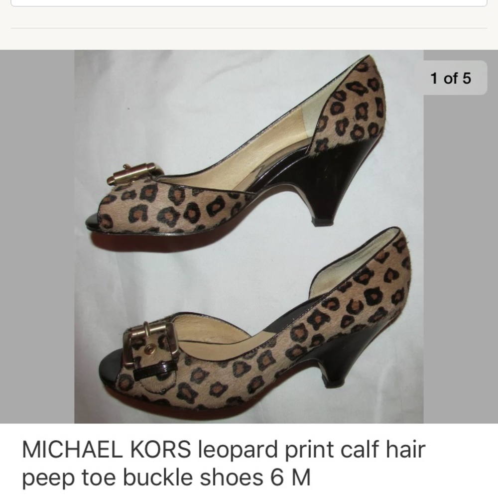 KORS leopard print calf hair peep toe pin up shoes